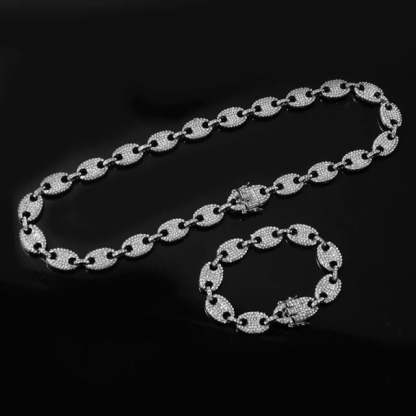 13mm Pig Nose Link Chain Gold Plated Necklace and Bracelet Set-silviax