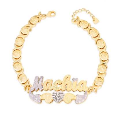Double Layer Two Tone XOXO Chain with Heart Personalized Custom Gold Plated Name Bracelet-silviax