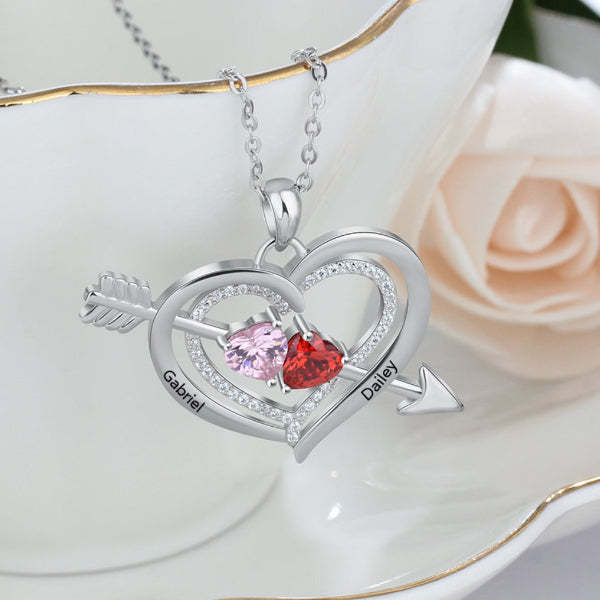 Heart Arrow Pendant Personalized 2 Names & Birthstone Necklace for Couple-silviax