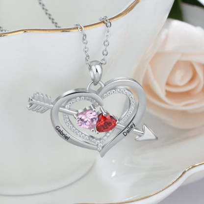 Heart Arrow Pendant Personalized 2 Names & Birthstone Necklace for Couple-silviax