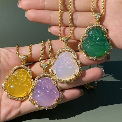 Personalized Jewelry Set Smile Maitreya Buddha Pendant and Crown Heart Name Necklace-silviax