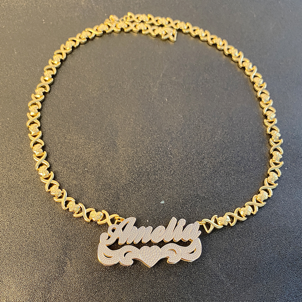 Double Layer Two Tone with Love Heart Gold Plated Personalized Custom 3D Name Necklace-silviax