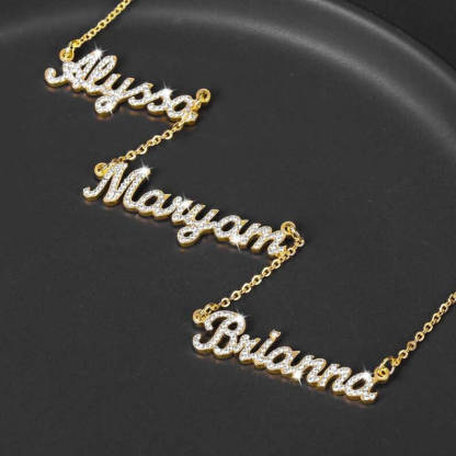 Three Names Inlaid Zircon Nameplate Pandant Personalized Custom Gold Plated Name Necklace-silviax