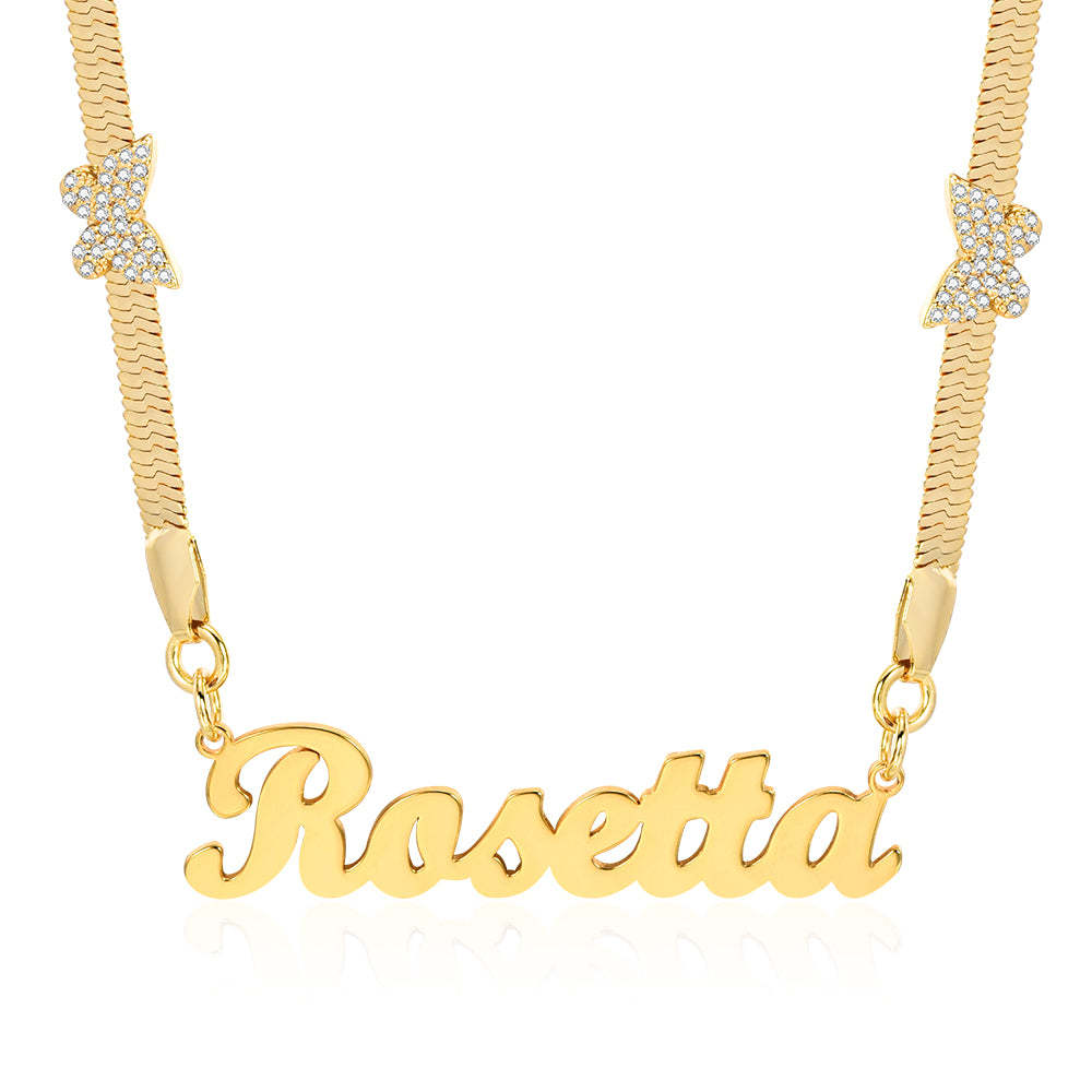 Herringbone Chain with Butterfly Personalized Name Necklace-silviax