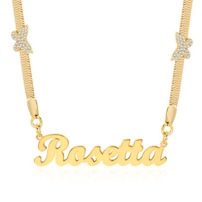 Herringbone Chain with Butterfly Personalized Name Necklace-silviax