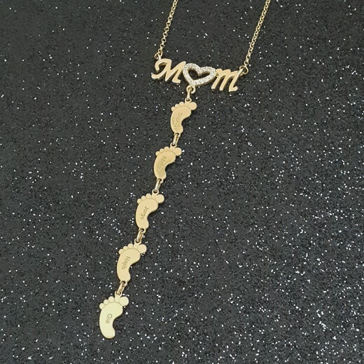 Mom and Baby Feet Personalized Custom 1 to 5 Name Necklace Gold Plated Jewelry Mother's Day Gift for Mom Women-silviax