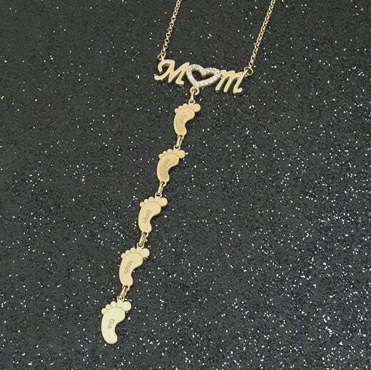 Mom and Baby Feet Personalized Custom 1 to 5 Name Necklace Gold Plated Jewelry Mother's Day Gift for Mom Women-silviax