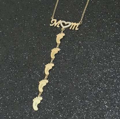 Mom and Baby Feet Personalized Custom 1 to 5 Name Necklace Gold Plated Jewelry Mother's Day Gift for Mom Women-silviax
