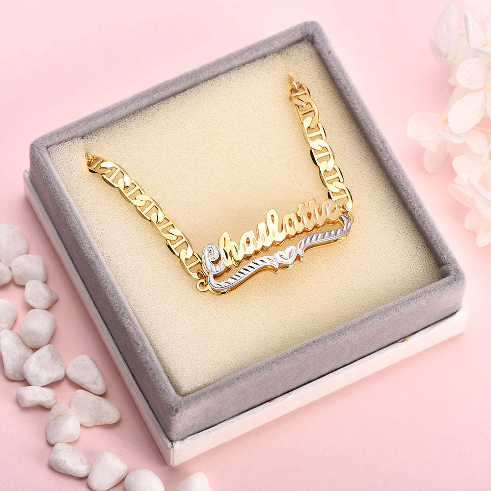 Two Tone Gold Plated Personalized Heart Name Bracelet-silviax