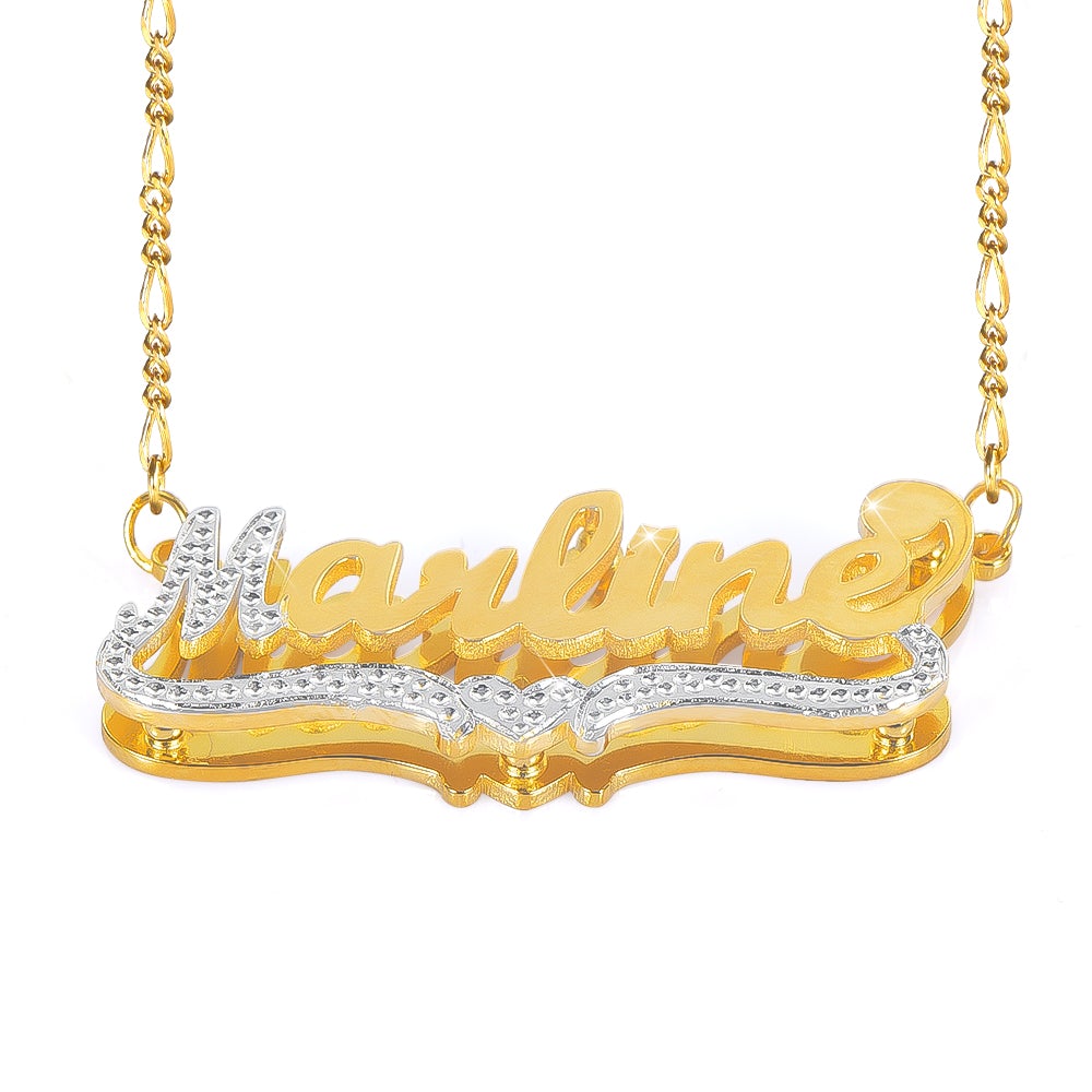 Two Tone Double Layer with Heart Gold Plated Personalized Custom 3D Name Necklace-silviax
