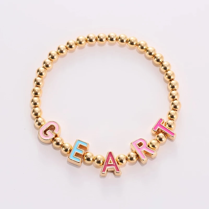 Colorful Enamel Capital Letters and Golden Beads Name Bracelet-silviax