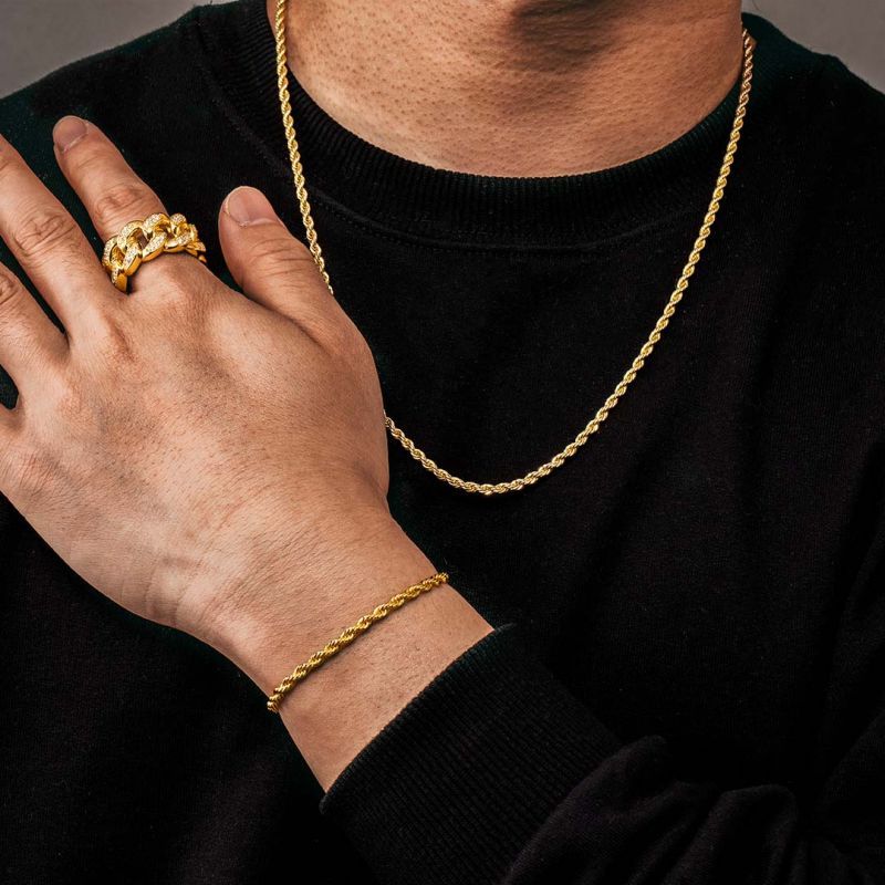 3-5mm Rope Link Chain Gold Plated Necklace and Bracelet Set-silviax