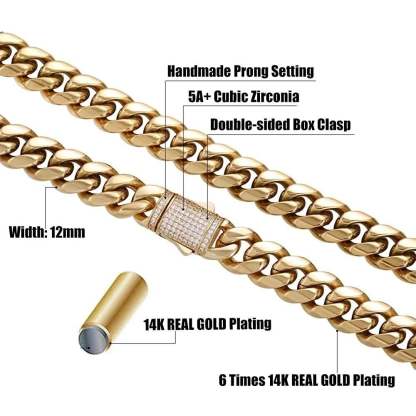 12mm Cuban Link Chain Gold Plated Hypoallergenic Hip Hop Jewelry Necklace For Men Women-silviax