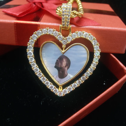 Tennis Chain Heart Shaped Personalized Custom Gold Plated Photo Pendant Necklace-silviax