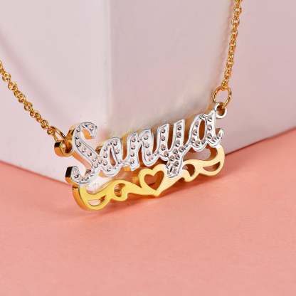 Hollow Heart Two Tone Gold Plated Personalized Custom Name Necklace-silviax