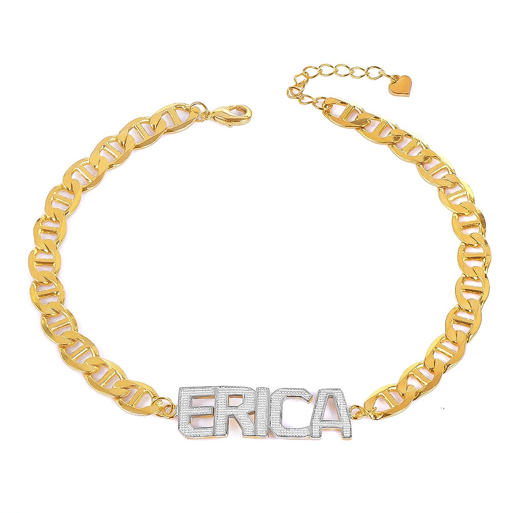 Capital Letter Two Tone Personalized Custom Gold Plated Name Bracelet-silviax