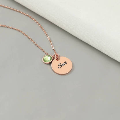 Round Pendant Engrave Name with Birthstone Personalized Custom Gold Plated Engraved Necklace-silviax
