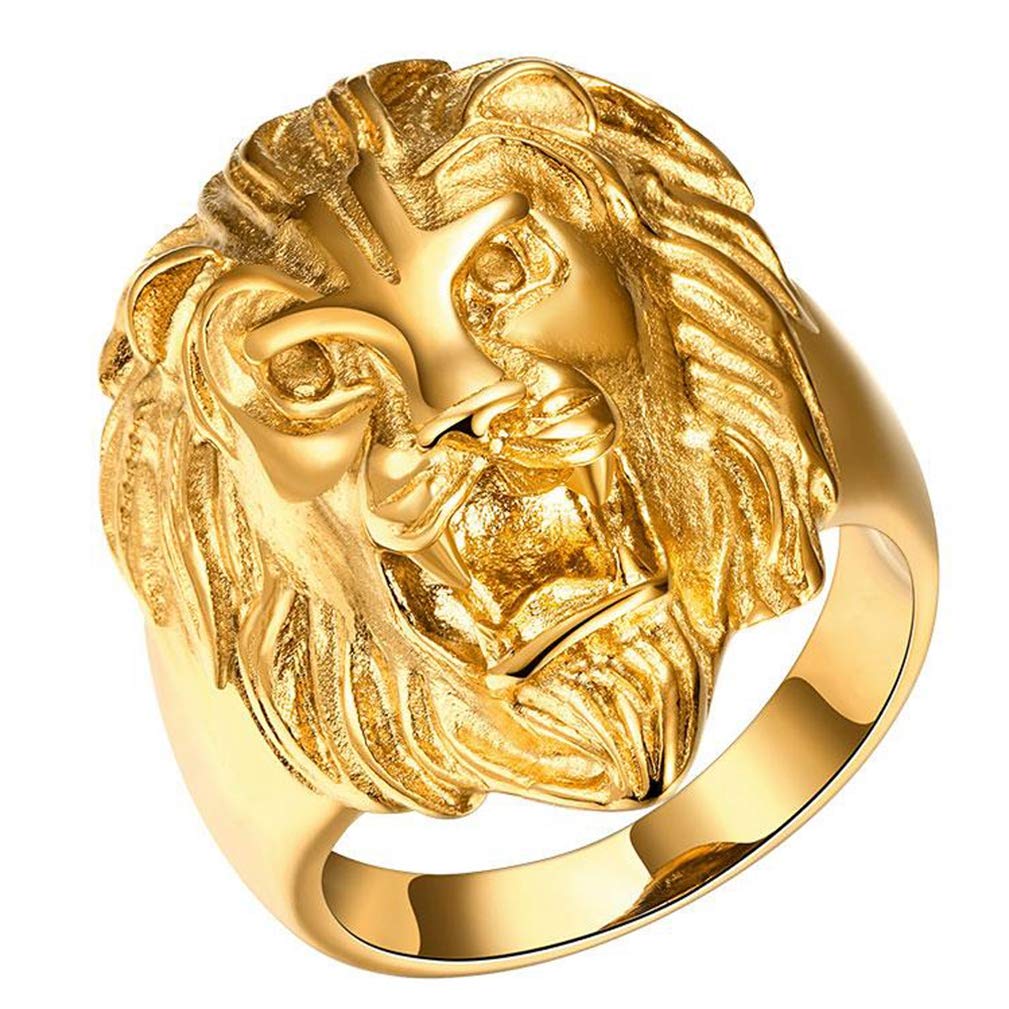 Vintage Gold Plated Lion Head Rings Heavy Metal Rock Punk Gothic Style Jewelry for Men-silviax