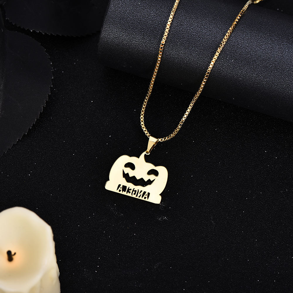 Halloween Box Chain Personalized Custom Pumpkin Nameplate Necklace-silviax