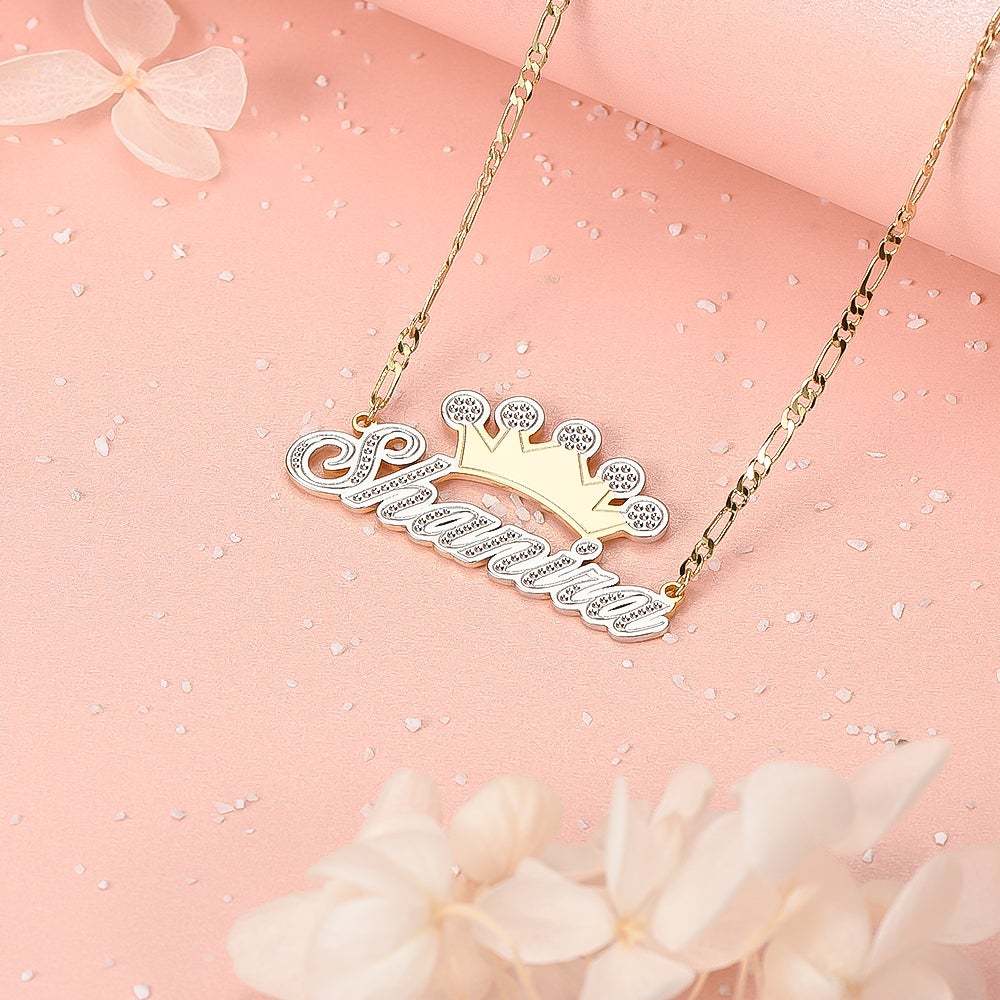 Two Tone Crown Personalized Custom Name Necklace Gold Plated-silviax