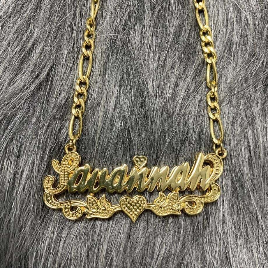 Double Layer with Heart and Birds Personalized Custom Gold Plated Name Necklace-silviax