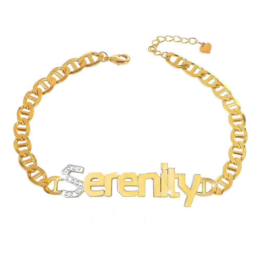 Initial Two Tone Personalized Gold Plated Capital Letter Name Bracelet-silviax