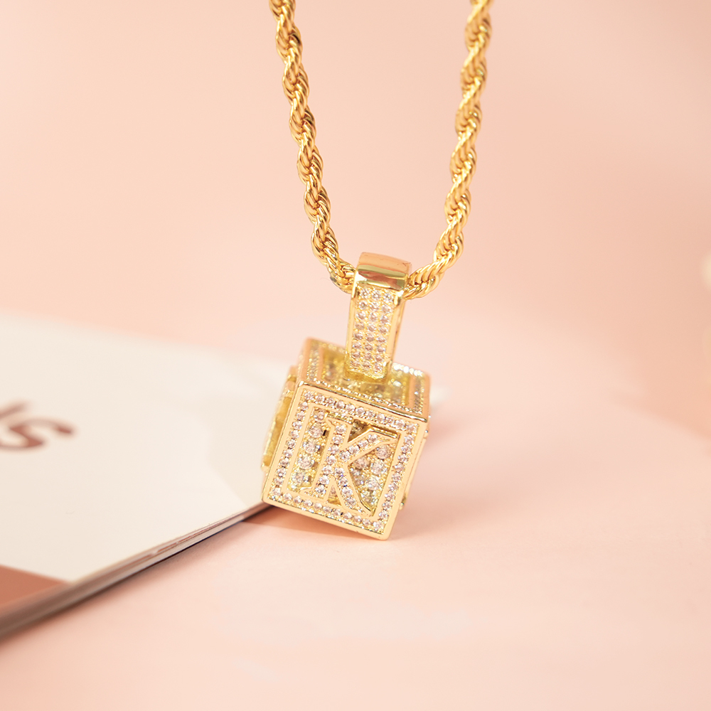 Hip Hop Box Letter Personalized Custom Cubic Zircon Initial Name Necklace-silviax