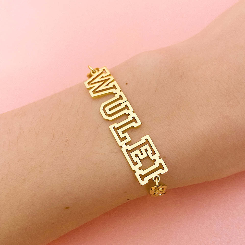 Hollow Letter Nameplate Personalized Custom Gold Plated Name Bracelet-silviax