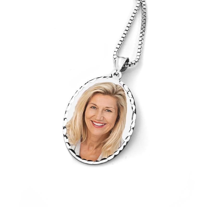 Oval Pendant with Diamond Cut White Gold Personalized Photo Necklace-silviax