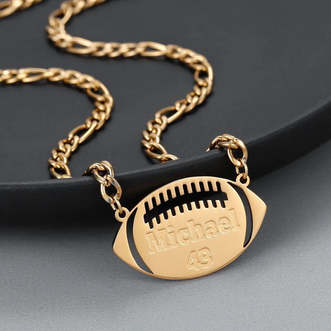 Gold Plated Sports American Football Pendant Personalized Name Necklace-silviax