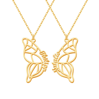 Two Butterfly Nameplate Personalized Custom Gold Plated Name Necklace Couple Necklace BFF Gifts-silviax