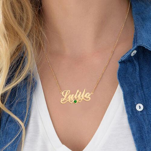 925 Sterling Silver Three Heart With Birthstone Nameplate Personalized Custom Name Necklace-silviax