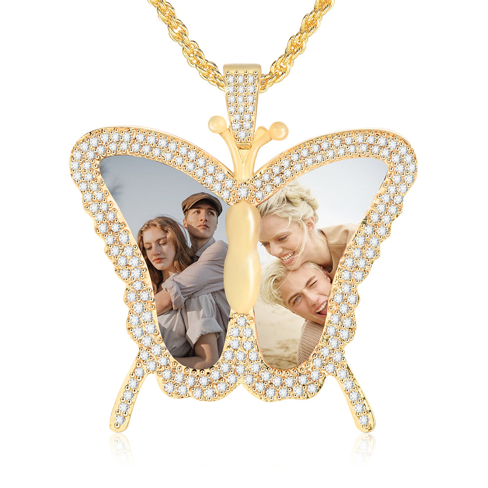Butterfly Shaped Personalized Gold Plated Two Photo Necklace-silviax