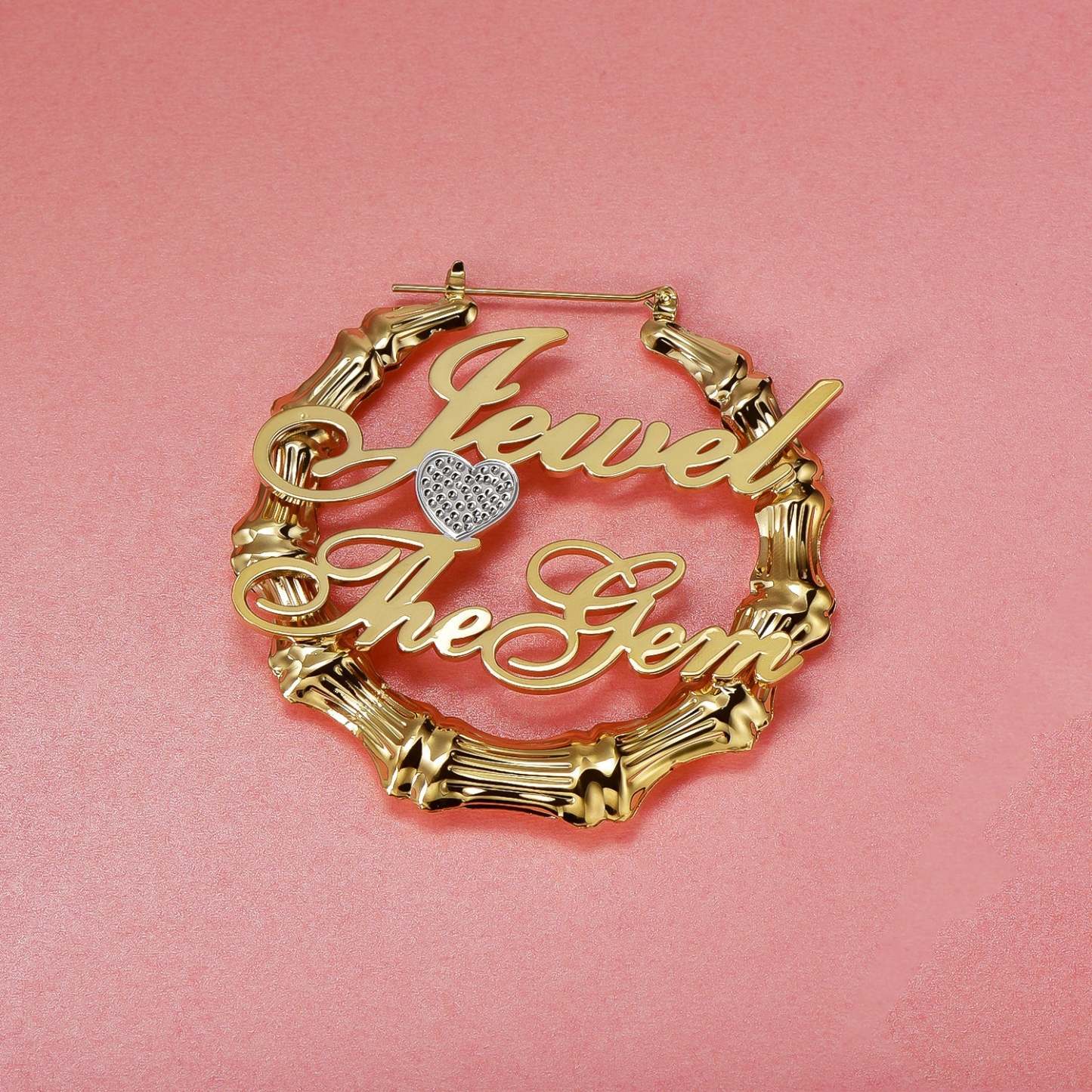 Heart Two Tone Two Names Bamboo Gold Plated Earrings-silviax
