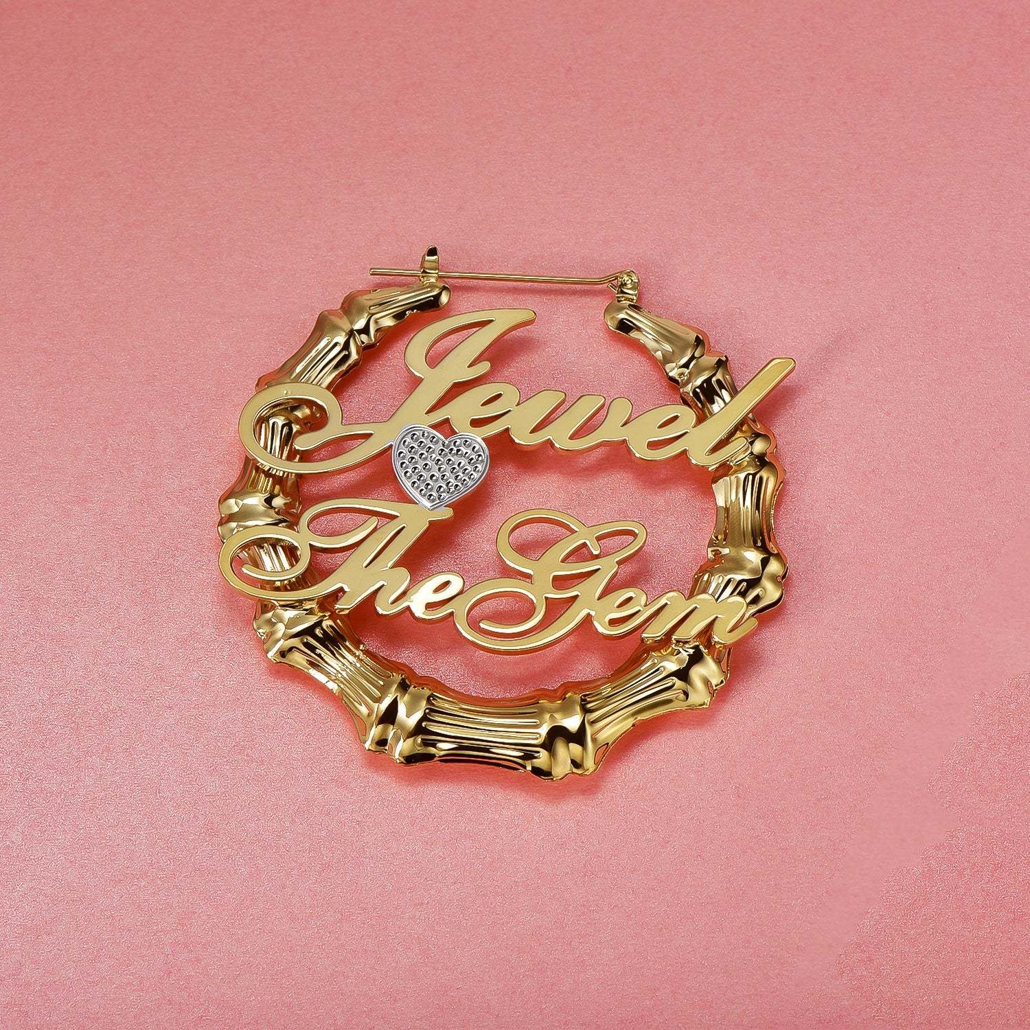 Heart Two Tone Two Names Bamboo Gold Plated Earrings-silviax