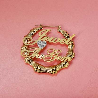 Heart Two Tone Two Names Bamboo Gold Plated Earrings-silviax