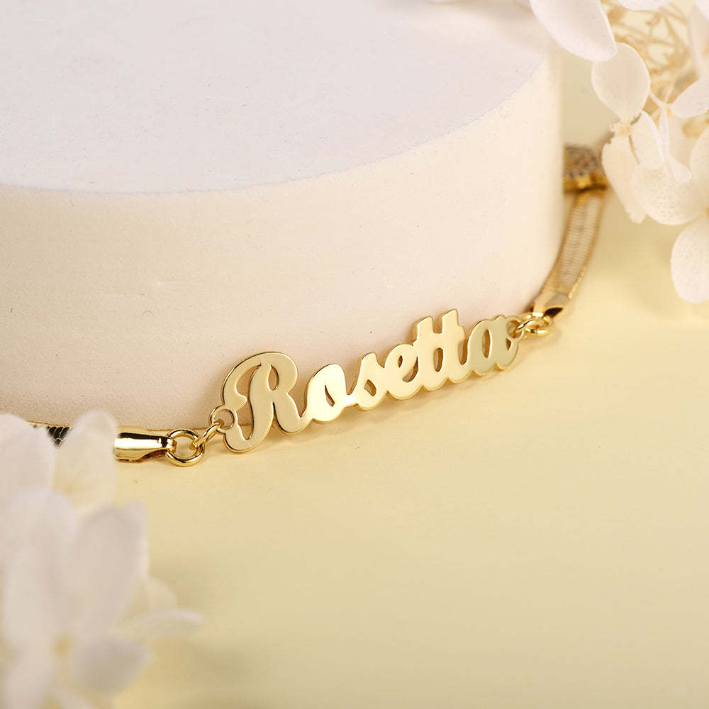 Snake Chain Gold Plated Personalized Custom Name Bracelet with Butterfly-silviax