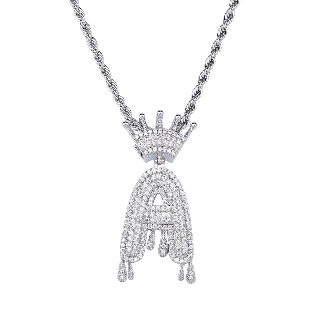 Gold Plated Crystal Dripping Crown Letter Initial Necklace-silviax