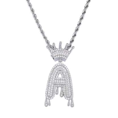 Gold Plated Crystal Dripping Crown Letter Initial Necklace-silviax