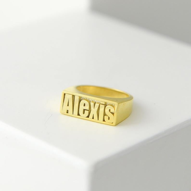 Dainty Personalized Custom Gold Plated Name Ring-silviax