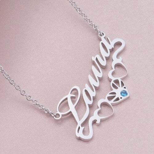 Three Hollow Heart with Birthstone Gold Plated Personalized Custom Name Necklace Mother Gift-silviax