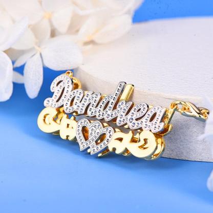 Double Layer Two Tone Hollow Heart with XOXO Heart Chain Personalized Custom Name Necklace-silviax