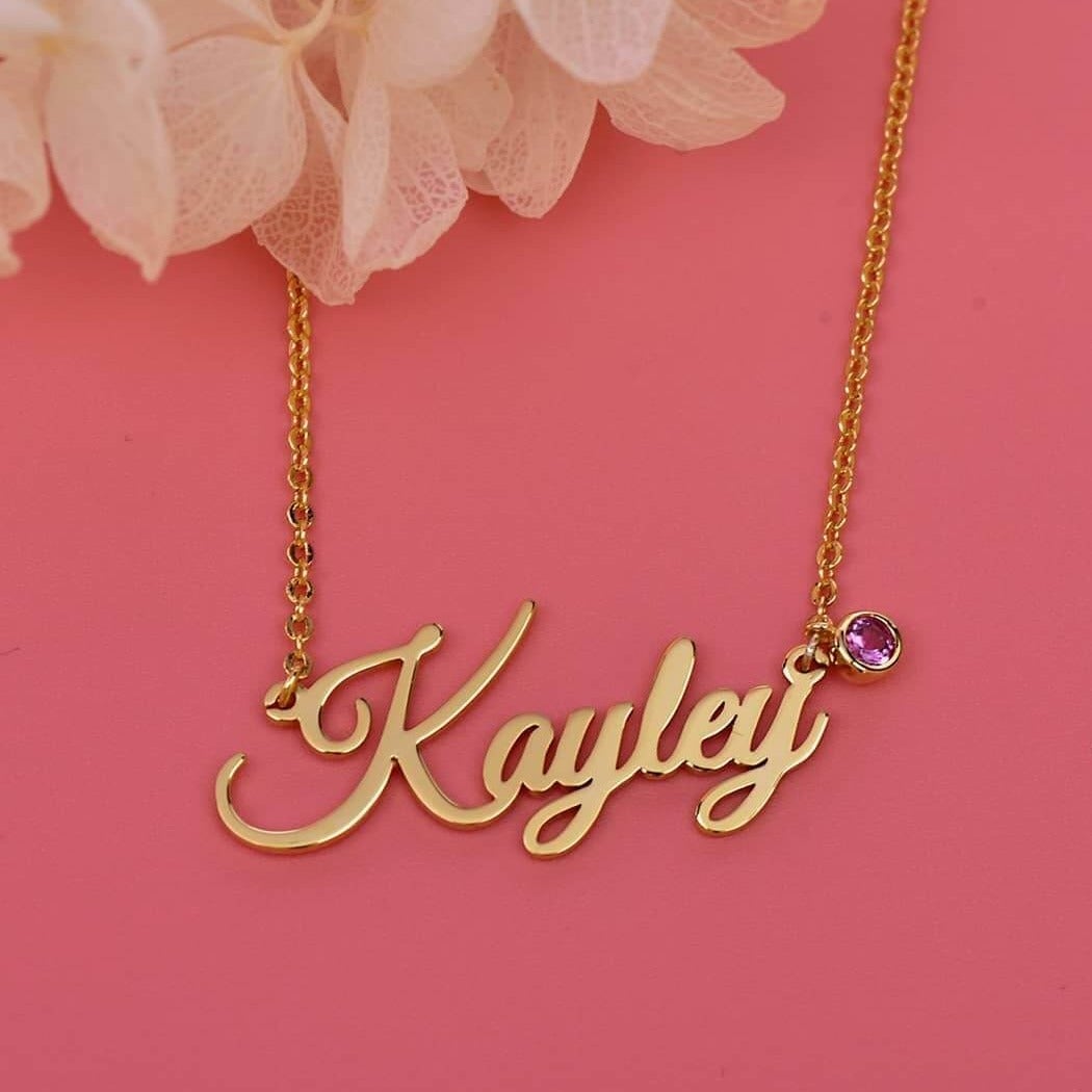 Gold Plated Personalized Custom Name Necklace with Birthstone Mother Gift-silviax