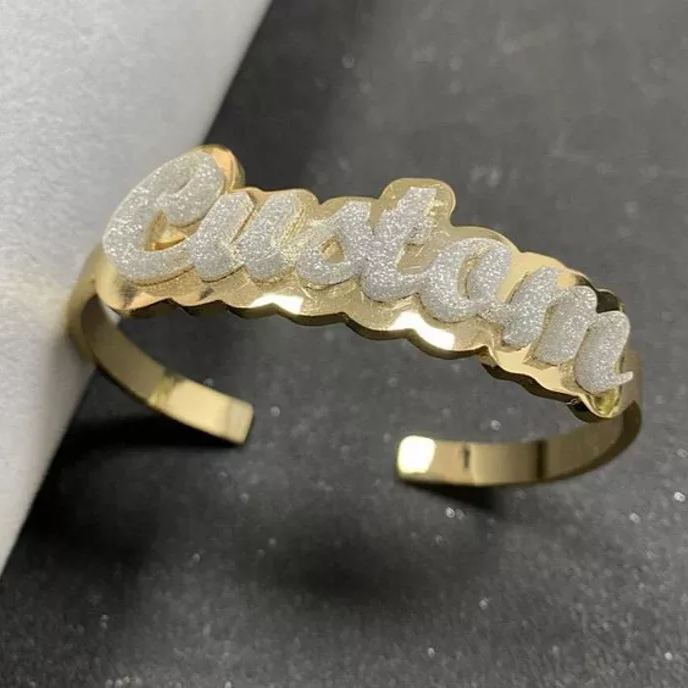 Acrylic Nameplate Personalized Custom Gold Plated Bangle Bracelet-silviax