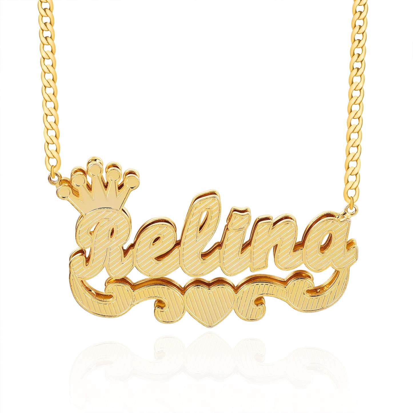 Teddy XOXO Chain Crown Heart Name Bracelet and Double Layer Crown Heart Name Necklace Personalized Custom Gold Plated Set-silviax