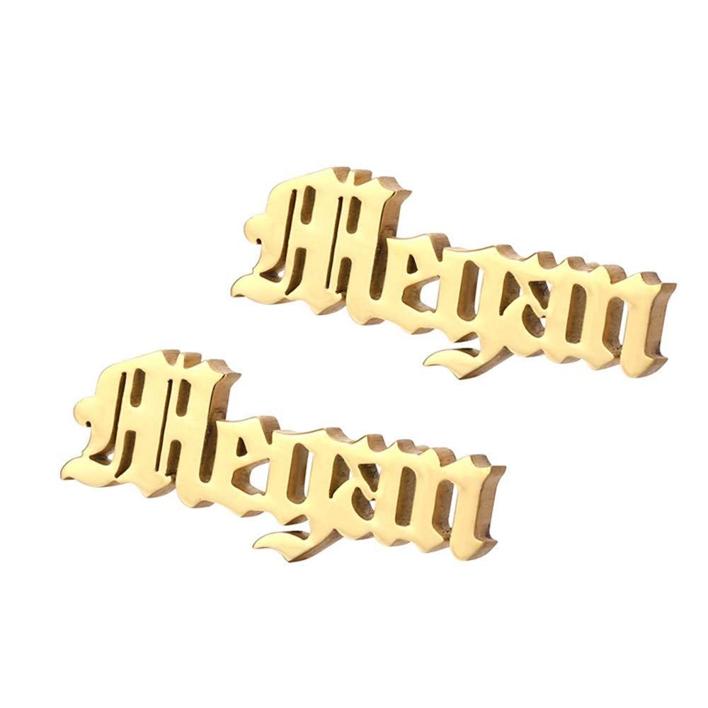 Old English Font Stud Gold Plated Personalized Name Earrings-silviax