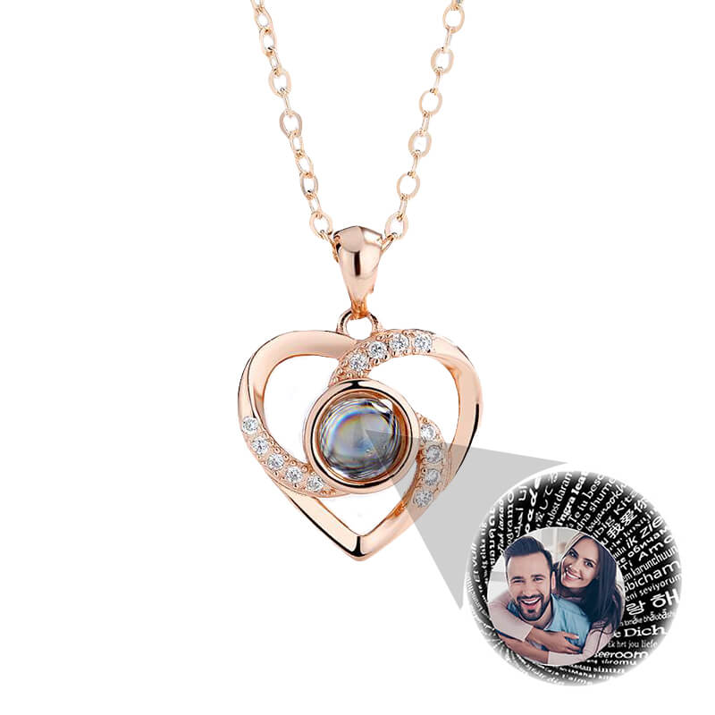 Heart Pendant With Color Photo 100 Languages "I Love You" Projection Necklace White Gold Personalized Custom Photo Necklace-silviax
