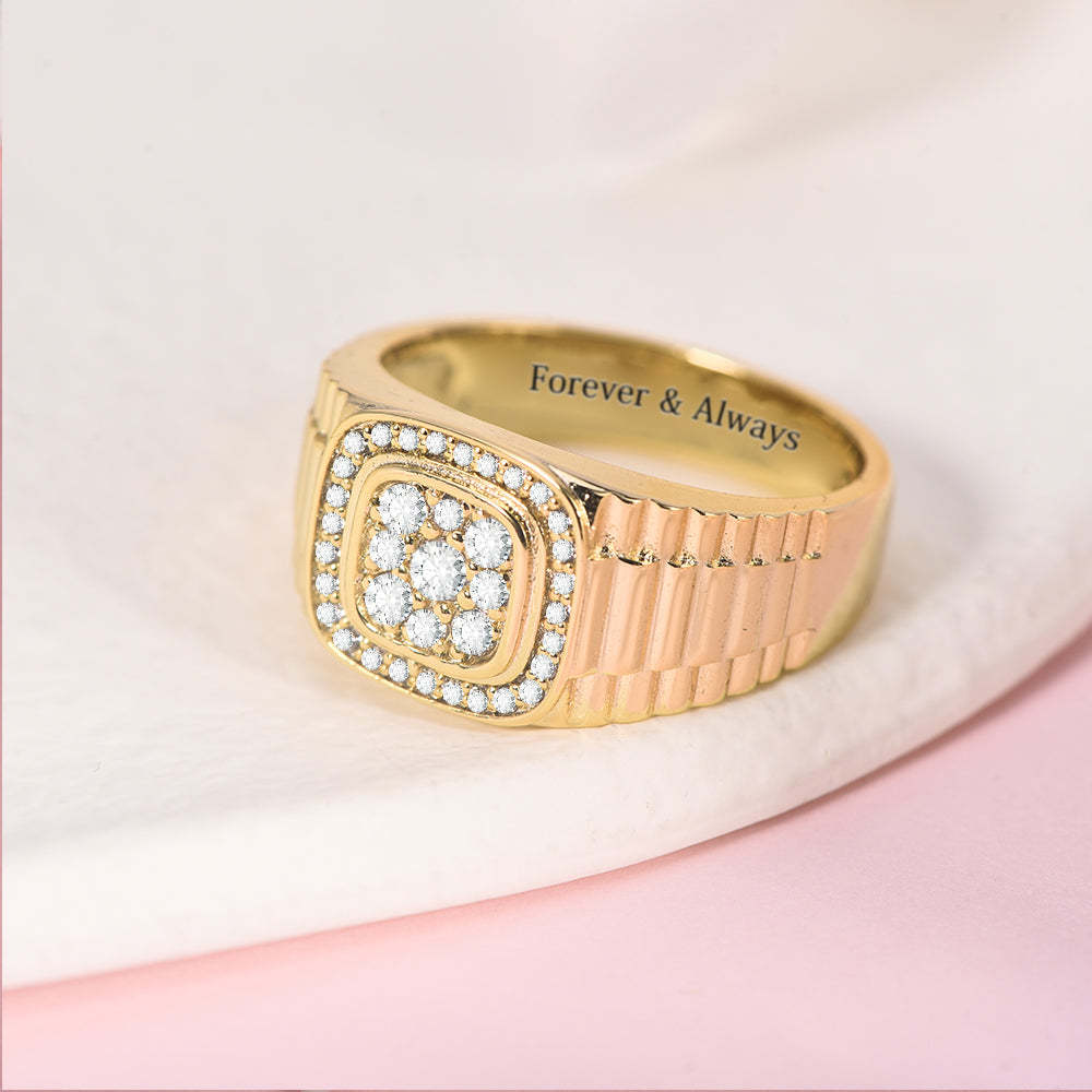 CZ Watch Band Style Personalized Engraved Square Cluster Ring-silviax