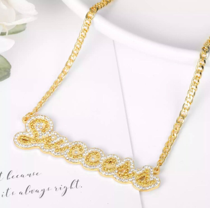 Personalized Sparkling Two Color Zircon Name Necklace-silviax