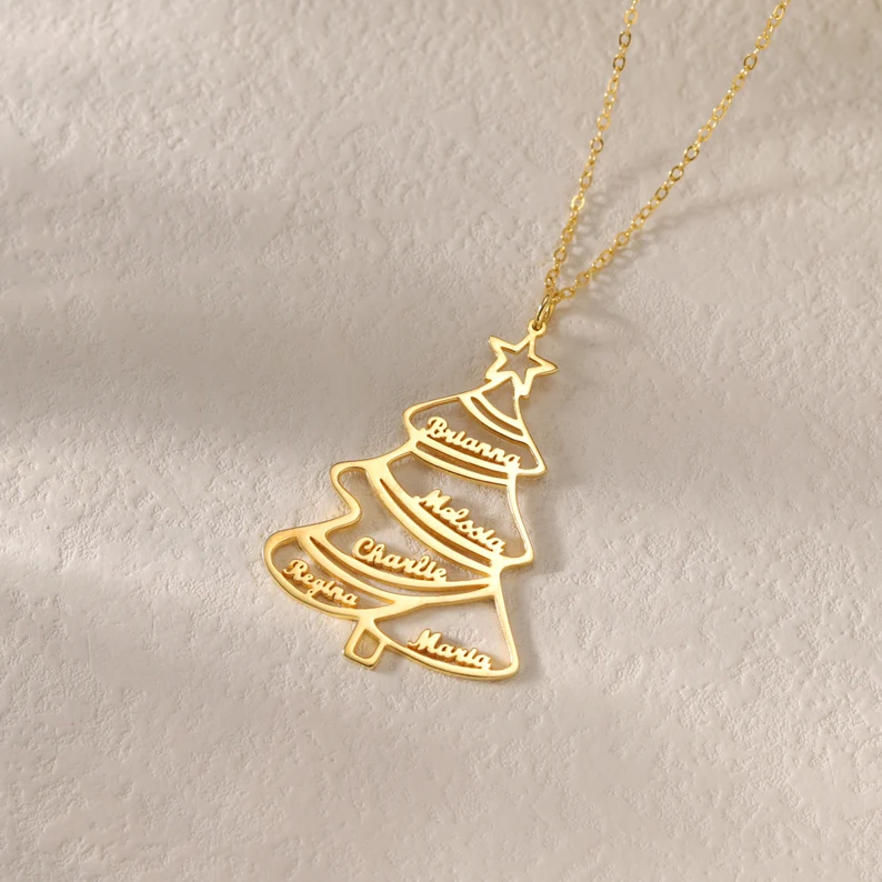 5 Names Christmas Tree Gold Plated Personalized Custom Nameplate Pendant Name Necklace Chirstmas Gift-silviax